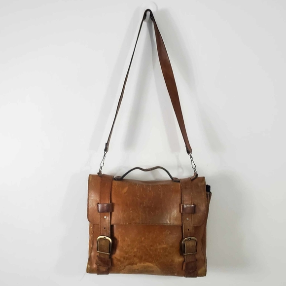 Vintage Other - Handmade Vintage Genuine Brown Goat Leather Crossbody Men's Messenger Bag